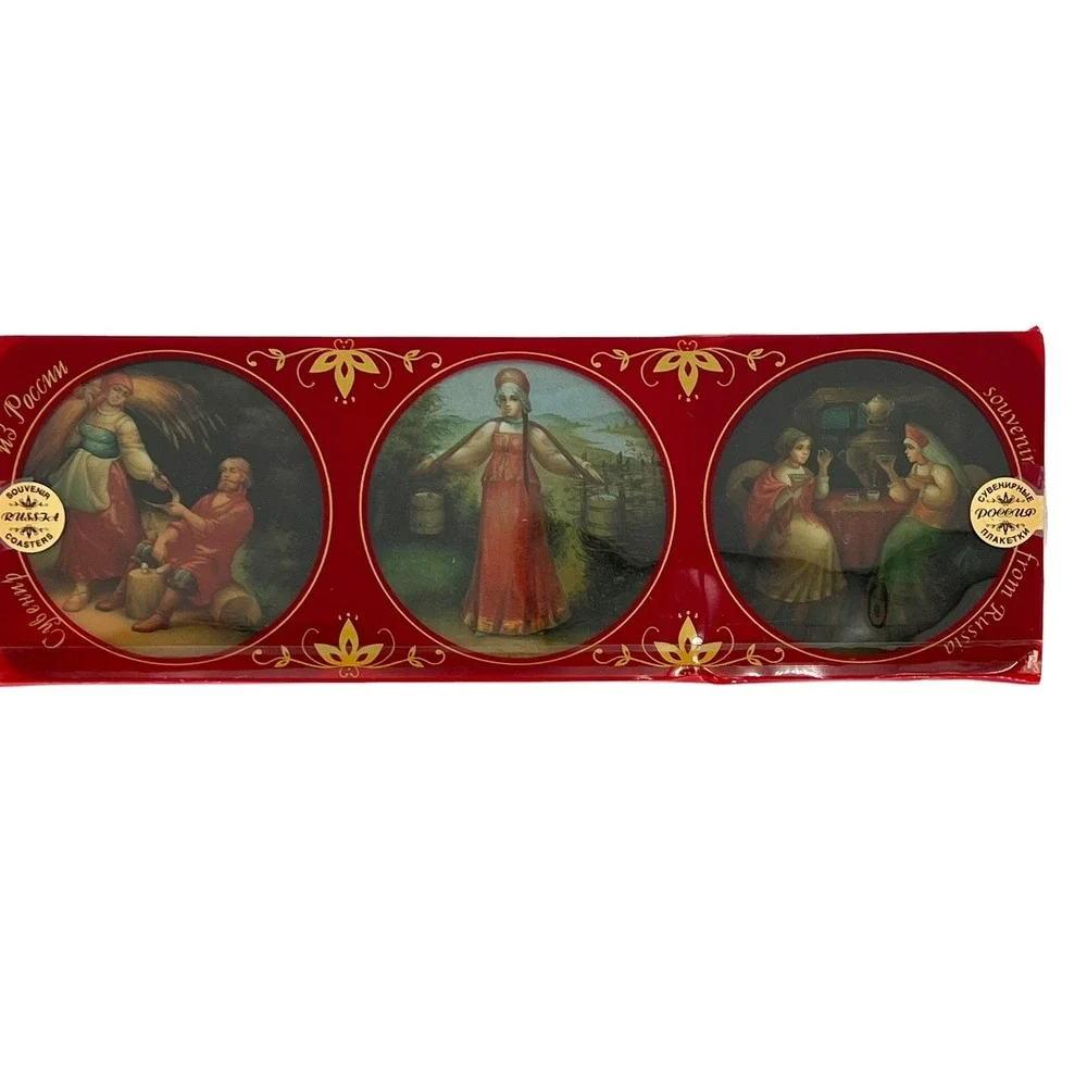 Souvenir from Russia Coaster Set of 6 Unisex Multicolor Folk Art Traditional